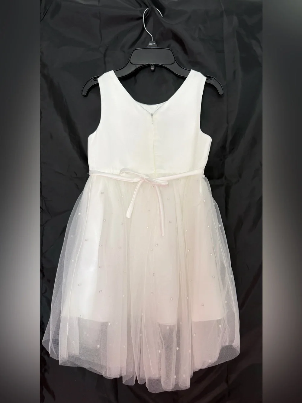 Girls’ Couture Princess White Pearl Trim Tulle Dress